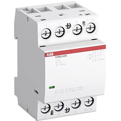 ABB Contactor de instalación, modelo ESB63-31N-06, 4 polos, 3 contactos principales NO 63A y 1 contacto principal NC 30A, 230V, color blanco, 6,5 x 5,4 x 8,5 centímetros (referencia: ) ABB Contactor de instalación, modelo ESB63-31N-06, 4 polos, 3 contactos principales NO 63A y 1 contacto principal NC 30A, 230V, color blanco, 6,5 x 5,4 x 8,5 centímetros (referencia: )