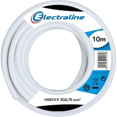 Electraline , Cable para Extensiones H05VV-F, Sección 3G0,75 mm, 10 m, Blanco Electraline , Cable para Extensiones H05VV-F, Sección 3G0,75 mm, 10 m, Blanco