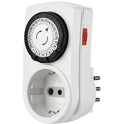 Electraline Mini Programador mecánico Diario, Enchufe Italiano pequeño 10 A, Enchufe Schuko + 10 A, Blanco Electraline Mini Programador mecánico Diario, Enchufe Italiano pequeño 10 A, Enchufe Schuko + 10 A, Blanco