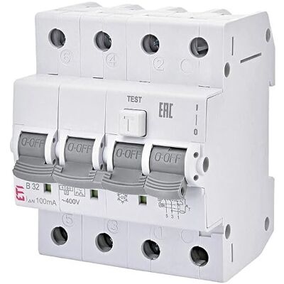 ETI Disyuntor FI-LS KZS-4M A, 3 polos + N, tipo A, C16/0,3A, acción instantánea ETI Disyuntor FI-LS KZS-4M A, 3 polos + N, tipo A, C16/0,3A, acción instantánea