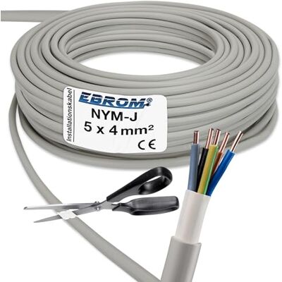 EBROM NYM-J Cable de instalación (10 m, 5 x 4 mm², NYM-J, 5 x 4 mm², 10 m), color gris EBROM NYM-J Cable de instalación (10 m, 5 x 4 mm², NYM-J, 5 x 4 mm², 10 m), color gris