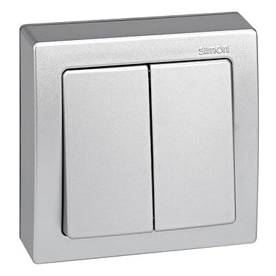 Simon 73 LOFT – Grupo de 2 Interruptores, Mecanismo Doble de Superficie para Control Independiente de Dos Puntos de Luz, Serie Compacta sin Necesidad de Obra, Acabado Color Aluminio Simon 73 LOFT – Grupo de 2 Interruptores, Mecanismo Doble de Superficie para Control Independiente de Dos Puntos de Luz, Serie Compacta sin Necesidad de Obra, Acabado Color Aluminio