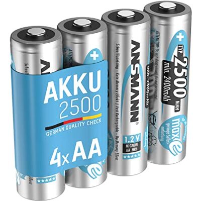 Ansmann 5035442 Pack de 4 Pilas Recargables (NiMH, maxE+, Mignon AA, Tipo 2500 mAh), Gris Ansmann 5035442 Pack de 4 Pilas Recargables (NiMH, maxE+, Mignon AA, Tipo 2500 mAh), Gris