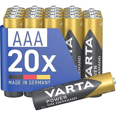Varta Pilas AAA, paquete de 20, Power on Demand, alcalinas, 1,5V, inteligentes, flexibles, para accesorios de ordenador, dispositivos Smart Home, linternas, Made in Germany Varta Pilas AAA, paquete de 20, Power on Demand, alcalinas, 1,5V, inteligentes, flexibles, para accesorios de ordenador, dispositivos Smart Home, linternas, Made in Germany