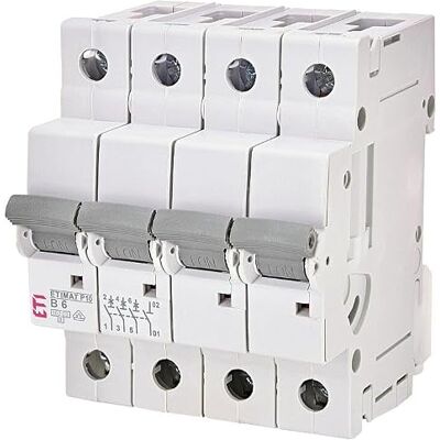 ETI Disyuntor de protección de circuito MAT P10 3-polos + N, 10kA, B6, REG ETI Disyuntor de protección de circuito MAT P10 3-polos + N, 10kA, B6, REG