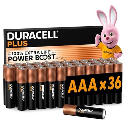 Duracell Plus Pilas AAA (Paquete de 36) – Pilas alcalinas 1,5 V–Hasta un 100 % de duración extra con activos POWER BOOST–Fiabilidad para dispositivos cotidianos–Envase con 0 % de plástico–MN2400 Duracell Plus Pilas AAA (Paquete de 36) – Pilas alcalinas 1,5 V–Hasta un 100 % de duración extra con activos POWER BOOST–Fiabilidad para dispositivos cotidianos–Envase con 0 % de plástico–MN2400