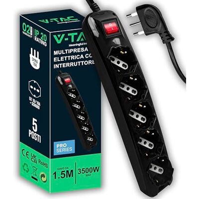 V-TAC Enchufe eléctrico múltiple, Negro, 5 enchufes con Interruptor y Cable de 1,5 Metros 5 Tomas de Corriente de 10/16 A Bypass + Schuko Enchufe 16 A Toma de Corriente múltiple Toma de V-TAC Enchufe eléctrico múltiple, Negro, 5 enchufes con Interruptor y Cable de 1,5 Metros 5 Tomas de Corriente de 10/16 A Bypass + Schuko Enchufe 16 A Toma de Corriente múltiple Toma de