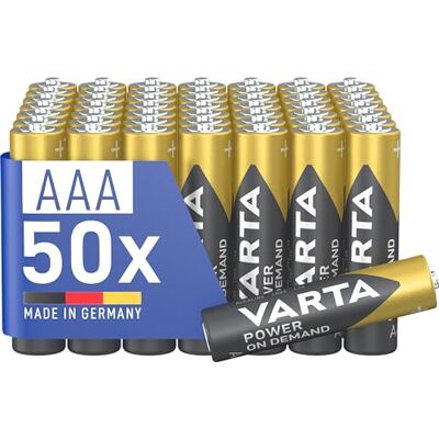 Varta Pilas AAA, paquete de 50, Power on Demand, alcalinas, 1,5V, inteligentes, flexibles, para accesorios de ordenador, dispositivos Smart Home, linternas, Made in Germany Varta Pilas AAA, paquete de 50, Power on Demand, alcalinas, 1,5V, inteligentes, flexibles, para accesorios de ordenador, dispositivos Smart Home, linternas, Made in Germany