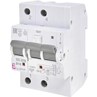 ETI Interruptores de protección contra incendios KZS-AFDD 3M2p, 2 polos, tipo A, B16/0,03A, instantáneo, REG ETI Interruptores de protección contra incendios KZS-AFDD 3M2p, 2 polos, tipo A, B16/0,03A, instantáneo, REG
