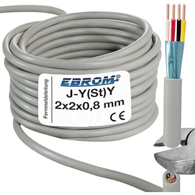 EBROM Cable de telecomunicación telefónico para transmisión de datos J-Y(St) Y, 2 x 2 x 0,8 mm, blindado, se vende por metros con precisión al metro, selección en incrementos de 1 metro hasta 250 EBROM Cable de telecomunicación telefónico para transmisión de datos J-Y(St) Y, 2 x 2 x 0,8 mm, blindado, se vende por metros con precisión al metro, selección en incrementos de 1 metro hasta 250