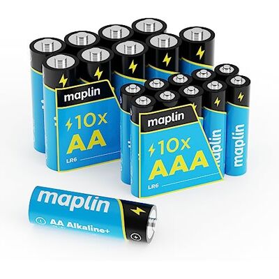 Maplin 10 Pilas alcalinas AA LR6 / 10 Pilas AAA LR03 de 1,5 V (Triple A) 7 años de Vida útil de Alto Rendimiento Maplin 10 Pilas alcalinas AA LR6 / 10 Pilas AAA LR03 de 1,5 V (Triple A) 7 años de Vida útil de Alto Rendimiento