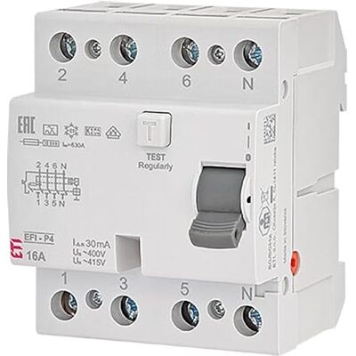 ETI Interruptor FI EFI-P4 NL, 4 polos, 25A, 0,03A, tipo A, instantáneo ETI Interruptor FI EFI-P4 NL, 4 polos, 25A, 0,03A, tipo A, instantáneo
