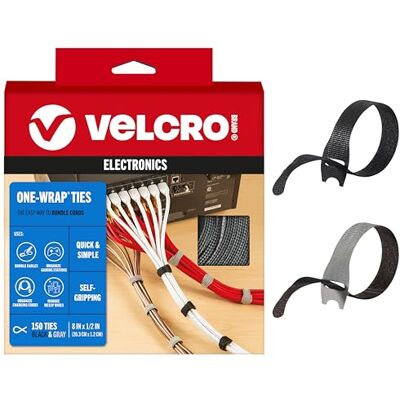 VELCRO Brand VELCRO Paquete económico de 150 bridas para cables, reemplaza las bridas con correas reutilizables, reduce los residuos, para gestión de cables y organizador de cables, diseño precortado fino de 8 x VELCRO Brand VELCRO Paquete económico de 150 bridas para cables, reemplaza las bridas con correas reutilizables, reduce los residuos, para gestión de cables y organizador de cables, diseño precortado fino de 8 x