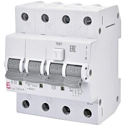 ETI Disyuntor FI-LS KZS-4M A, 3 polos + N, tipo A, C20/0,3A, acción instantánea ETI Disyuntor FI-LS KZS-4M A, 3 polos + N, tipo A, C20/0,3A, acción instantánea