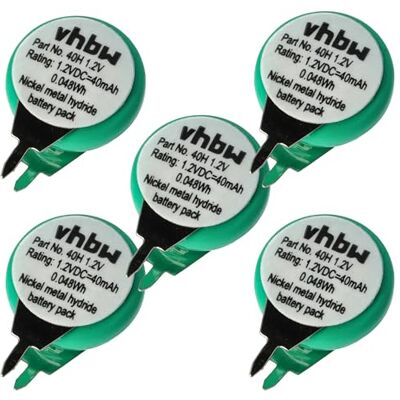 vhbw 5 NiMH Batería de botón de Repuesto Tipo 1/V40H 2 Pines 40 mAh vhbw 5 NiMH Batería de botón de Repuesto Tipo 1/V40H 2 Pines 40 mAh