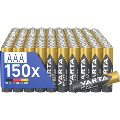 Varta Pilas AAA, paquete de 150, Power on Demand, alcalinas, 1,5V, inteligentes, flexibles, para accesorios de ordenador, dispositivos Smart Home, linternas, Made in Germany Varta Pilas AAA, paquete de 150, Power on Demand, alcalinas, 1,5V, inteligentes, flexibles, para accesorios de ordenador, dispositivos Smart Home, linternas, Made in Germany
