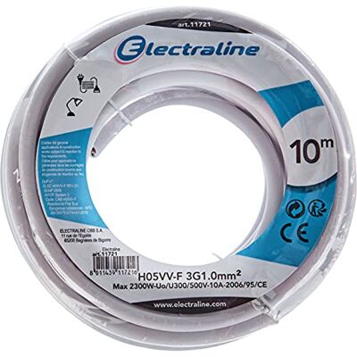 Electraline , Cable para Extensiones H05VV-F, Sección 3G1 mm, 10 m, Blanco Electraline , Cable para Extensiones H05VV-F, Sección 3G1 mm, 10 m, Blanco