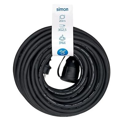 Simon – Prolongador Profesional H07RN-F, Alargador Enchufe con Tapa IP44, Cable 3G2.5mm² (15m), Prolongador Eléctrico para Exteriores, Alargadera Resistente, Color Negro Simon – Prolongador Profesional H07RN-F, Alargador Enchufe con Tapa IP44, Cable 3G2.5mm² (15m), Prolongador Eléctrico para Exteriores, Alargadera Resistente, Color Negro