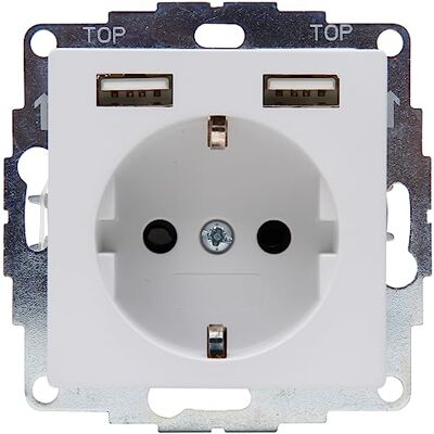 Kopp Athenis Toma de corriente con 2 enchufes de carga USB, 16 A, 250 V, corriente de salida máxima de 2400 mA/5 V, IP20, color gris, superficie mate Kopp Athenis Toma de corriente con 2 enchufes de carga USB, 16 A, 250 V, corriente de salida máxima de 2400 mA/5 V, IP20, color gris, superficie mate
