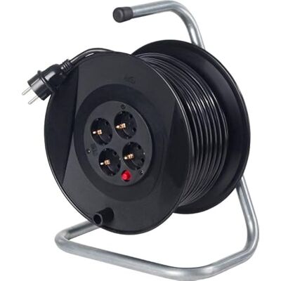 as - Schwabe AS Schwabe carrete de cable 40 m, IP20 interior, 4 enchufes, disyuntor térmico de protección, negro as - Schwabe AS Schwabe carrete de cable 40 m, IP20 interior, 4 enchufes, disyuntor térmico de protección, negro