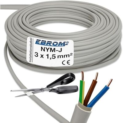 EBROM NYM-J 3 x 1,5 mm² – Cable de instalación – Cable de instalación – Línea para espacios húmedos – Gris – Gran selección en muchas longitudes en incrementos de 5 metros hasta 250 metros por pieza – EBROM NYM-J 3 x 1,5 mm² – Cable de instalación – Cable de instalación – Línea para espacios húmedos – Gris – Gran selección en muchas longitudes en incrementos de 5 metros hasta 250 metros por pieza –