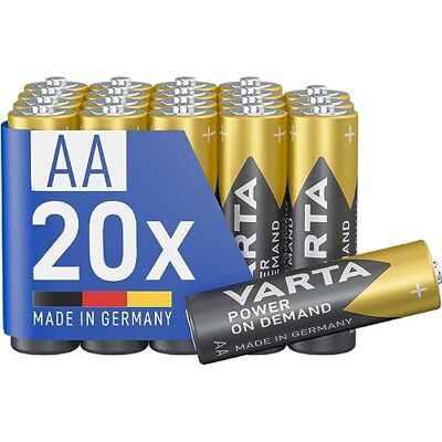 Varta Pilas AA, paquete de 20, Power on Demand, alcalinas, 1,5V, inteligentes, flexibles, para accesorios de ordenador, dispositivos Smart Home, linternas, Made in Germany Varta Pilas AA, paquete de 20, Power on Demand, alcalinas, 1,5V, inteligentes, flexibles, para accesorios de ordenador, dispositivos Smart Home, linternas, Made in Germany