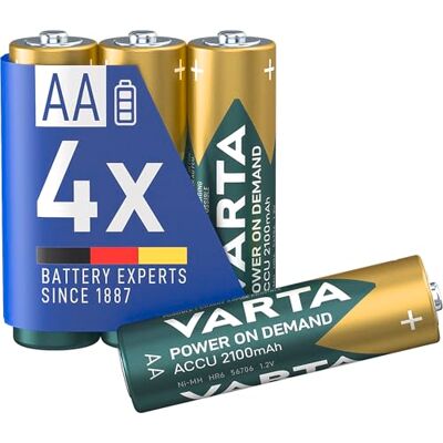 Varta Pila precargada AA Mignon de Ni-Mh Rechargeable Ready2Use (paquete de 4 unidades, 2100 mAh), recargable sin efecto de memoria Listo para usar Varta Pila precargada AA Mignon de Ni-Mh Rechargeable Ready2Use (paquete de 4 unidades, 2100 mAh), recargable sin efecto de memoria Listo para usar