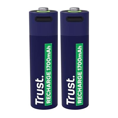 Trust Pilas Recargables AA USB-C 2 Piezas, Puerto USB-C Integrado, No Necesita Cargador de Batería, Alta Capacidad 1700 mAh, Carga con Cable USB/Cargador de Teléfono, Paquete de 2 Trust Pilas Recargables AA USB-C 2 Piezas, Puerto USB-C Integrado, No Necesita Cargador de Batería, Alta Capacidad 1700 mAh, Carga con Cable USB/Cargador de Teléfono, Paquete de 2