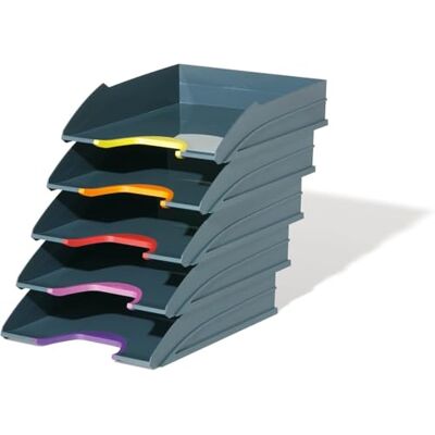 Durable set de 5 Bandejas portadocumentos A4 (Varicolor), antracita con zonas de agarre de color Durable set de 5 Bandejas portadocumentos A4 (Varicolor), antracita con zonas de agarre de color
