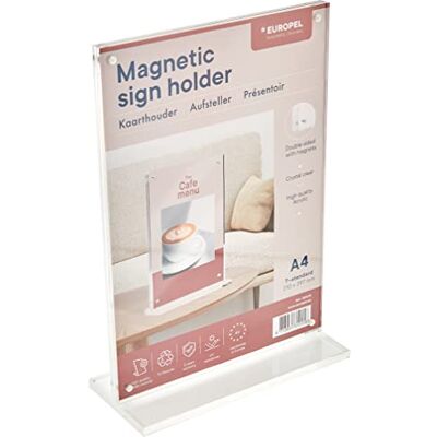 Europel Soporte magnético para letreros de lujo, estándar T, tamaño A4, acrílico tan transparente como el vidrio, soporte para menús y folletos para restaurantes, hoteles, conferencias y recepciones, Europel Soporte magnético para letreros de lujo, estándar T, tamaño A4, acrílico tan transparente como el vidrio, soporte para menús y folletos para restaurantes, hoteles, conferencias y recepciones,