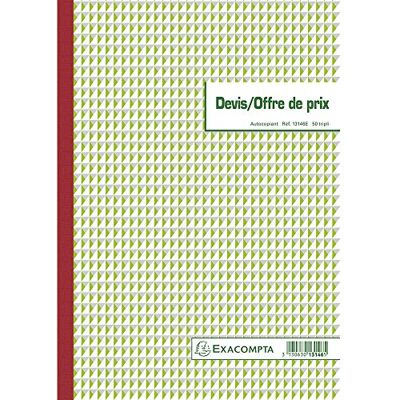 Exacompta 13146E Cuaderno de presupuestos de 50 hojas tripes autocopiables de 29,7/21 cm Exacompta 13146E Cuaderno de presupuestos de 50 hojas tripes autocopiables de 29,7/21 cm