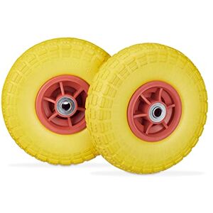 Relaxdays 2 Ruedas de Carro, Antipinchazos, Macizas, 4.10/3.50-4", Eje de 16 mm, hasta 150 kg, 260x85mm, Amarillo/Rojo Relaxdays 2 Ruedas de Carro, Antipinchazos, Macizas, 4.10/3.50-4", Eje de 16 mm, hasta 150 kg, 260x85mm, Amarillo/Rojo
