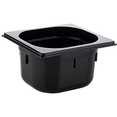 APS GN 1/6 Depósito Gastronorm de policarbonato, dimensiones 160 x 160 mm/altura 100 mm/volumen 1,5 litros, color negro APS GN 1/6 Depósito Gastronorm de policarbonato, dimensiones 160 x 160 mm/altura 100 mm/volumen 1,5 litros, color negro