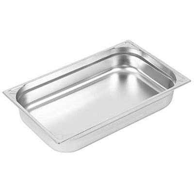 VOGUE Sartén de acero inoxidable resistente 1/1, capacidad de 13,5 L, 100 mm de altura, 325 mm de ancho, 530 mm de longitud VOGUE Sartén de acero inoxidable resistente 1/1, capacidad de 13,5 L, 100 mm de altura, 325 mm de ancho, 530 mm de longitud