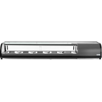 HENDI Vitrina expositora refrigerada de sushi, para mostrador o encimera, expositor y exhibidor profesional de alimentos, 0-12 °C, 132L, 220V, 190W, 1800x420x(H)265mm, acero inoxidable, ABS, negro HENDI Vitrina expositora refrigerada de sushi, para mostrador o encimera, expositor y exhibidor profesional de alimentos, 0-12 °C, 132L, 220V, 190W, 1800x420x(H)265mm, acero inoxidable, ABS, negro