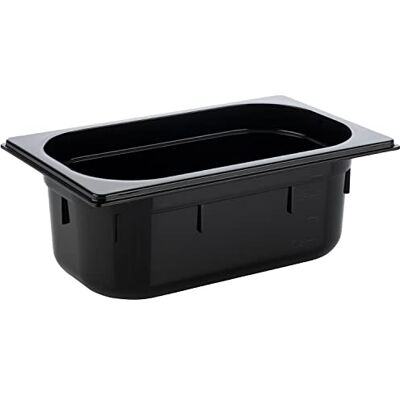 APS GN 1/4 Depósito Gastronorm de policarbonato, dimensiones 265 x 162 mm/altura 100 mm/volumen 2,5 litros, color negro APS GN 1/4 Depósito Gastronorm de policarbonato, dimensiones 265 x 162 mm/altura 100 mm/volumen 2,5 litros, color negro