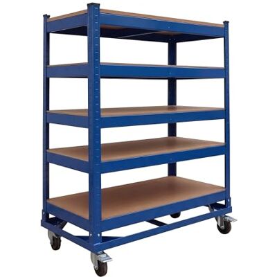 Relaxdays Carro de 5 Niveles, Ruedas y Freno, hasta 750 kg, H x B x T: 110x90x45 cm, Carro de Taller móvil, Acero, Azul Relaxdays Carro de 5 Niveles, Ruedas y Freno, hasta 750 kg, H x B x T: 110x90x45 cm, Carro de Taller móvil, Acero, Azul