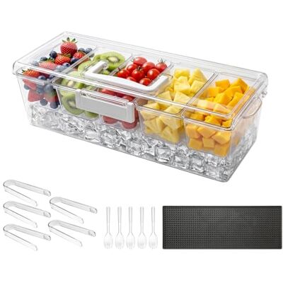 VEVOR Contenedor de Ingredientes de Pet, 5 Compartimentos Separados con Tapas y Asa, Recipiente para Ingredientes para Frutas y Verduras, Cajas de Condimentos para Bufés, Restaurantes, Hoteles VEVOR Contenedor de Ingredientes de Pet, 5 Compartimentos Separados con Tapas y Asa, Recipiente para Ingredientes para Frutas y Verduras, Cajas de Condimentos para Bufés, Restaurantes, Hoteles