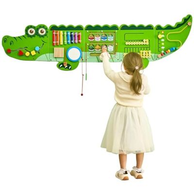 VEVOR Tablero Montessori de Pared de Cocodrilo para Niños 3 a 12 Años, Panel Sensorial con 9 Juegos Interactivos de MDF para Actividad Guardería Aula Habitación Infantil Motricidad Fina y Juego Diario VEVOR Tablero Montessori de Pared de Cocodrilo para Niños 3 a 12 Años, Panel Sensorial con 9 Juegos Interactivos de MDF para Actividad Guardería Aula Habitación Infantil Motricidad Fina y Juego Diario