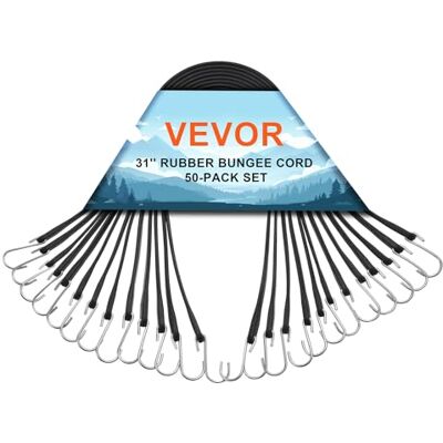 VEVOR 50 PCS Cuerda Elástica Plana de 19,8 mm Correas Elásticas Resistentes con Ganchos en Forma de S de Acero Cuerda Elástica de 80 cm de Largo para Carga, Camiones y Tiendas de Campaña, Negro VEVOR 50 PCS Cuerda Elástica Plana de 19,8 mm Correas Elásticas Resistentes con Ganchos en Forma de S de Acero Cuerda Elástica de 80 cm de Largo para Carga, Camiones y Tiendas de Campaña, Negro