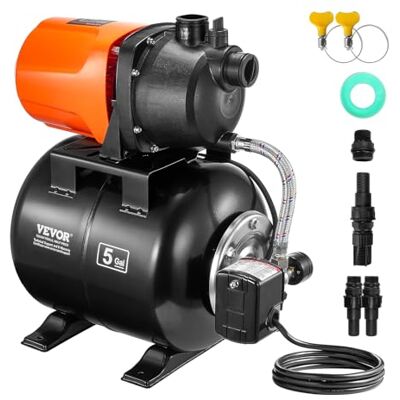 VEVOR Pompa per Pozzi Poco Profondi 750 W 3700 L/H con Serbatoio di Pressione VEVOR Pompa per Pozzi Poco Profondi 750 W 3700 L/H con Serbatoio di Pressione