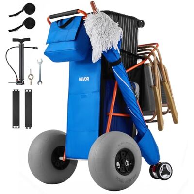 VEVOR Carro de Playa con Ruedas de Globo, Carrito Plegable Capacidad de Carga de 75 kg, con Bolsa Térmica, Soporte para Sombrilla, Marco de Acero para Camping, Pesca, Eventos Deportivos, Picnics VEVOR Carro de Playa con Ruedas de Globo, Carrito Plegable Capacidad de Carga de 75 kg, con Bolsa Térmica, Soporte para Sombrilla, Marco de Acero para Camping, Pesca, Eventos Deportivos, Picnics