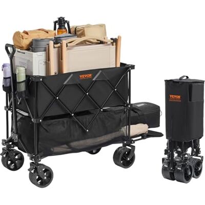 VEVOR Carro de Jardín Plegable Carro de Transporte de Playa 400 L Carga Máxima 225 Libras con Ruedas Soporte para Bebidas, Carro Deportivo Resistente para Camping, Compras, Jardín, Exterior, Negro VEVOR Carro de Jardín Plegable Carro de Transporte de Playa 400 L Carga Máxima 225 Libras con Ruedas Soporte para Bebidas, Carro Deportivo Resistente para Camping, Compras, Jardín, Exterior, Negro