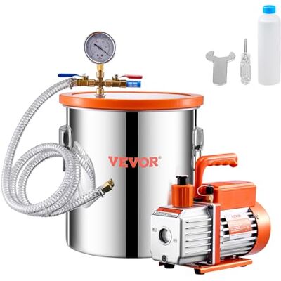 VEVOR 18,93 L Cámara de Vacío y Kit de Bomba 3,5 CFM Kit de Cámara de Desgasificación con Bomba de Vacío de Una Etapa con Tapa de Acrílico, Aceite, Manguera para Desgasificar Resinas, Siliconas VEVOR 18,93 L Cámara de Vacío y Kit de Bomba 3,5 CFM Kit de Cámara de Desgasificación con Bomba de Vacío de Una Etapa con Tapa de Acrílico, Aceite, Manguera para Desgasificar Resinas, Siliconas