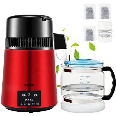 VEVOR Destilador de Agua 4 L Filtro de Destilación de Agua con Recipiente de Vidrio 750 W 1 L/H Ajuste de Velocidad, Destilación Filtro Purificador 7,9 lbs de Acero Inoxidable Temperatura Doble, Rojo VEVOR Destilador de Agua 4 L Filtro de Destilación de Agua con Recipiente de Vidrio 750 W 1 L/H Ajuste de Velocidad, Destilación Filtro Purificador 7,9 lbs de Acero Inoxidable Temperatura Doble, Rojo