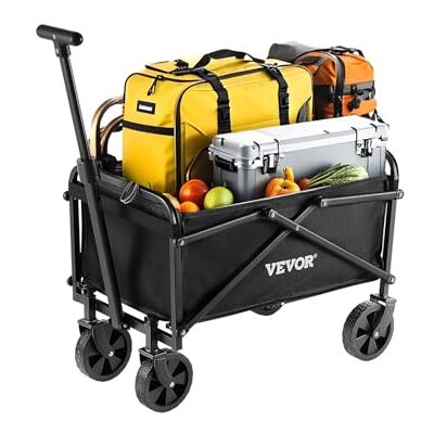 VEVOR Carrito Plegable para Exteriores, Carro de Transporte Plegable 610 x 380 x 460 mm con Ruedas Todoterreno, Asa Ajustable, Capacidad de Peso de 90,72 kg, para Playa, Jardín, Supermercado, Negro VEVOR Carrito Plegable para Exteriores, Carro de Transporte Plegable 610 x 380 x 460 mm con Ruedas Todoterreno, Asa Ajustable, Capacidad de Peso de 90,72 kg, para Playa, Jardín, Supermercado, Negro