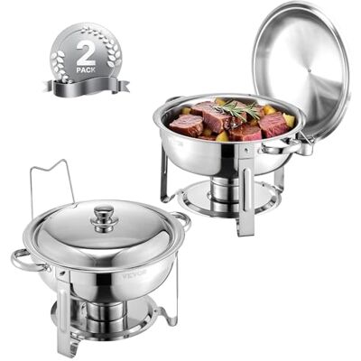 VEVOR Calentador de Alimentos para Bufé con 2 Recipientes de Tamaño Completo(4,7 L Cada Uno), Redondo, para Catering con Tapa, Soporte para Combustible y Bandeja Agua, para Bodas y Fiestas, Plata VEVOR Calentador de Alimentos para Bufé con 2 Recipientes de Tamaño Completo(4,7 L Cada Uno), Redondo, para Catering con Tapa, Soporte para Combustible y Bandeja Agua, para Bodas y Fiestas, Plata