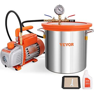VEVOR Kit de cámara de vacío de 3 galones y bomba de 100 L/min kit de cámara de desgasificación al vacío con tapa de vidrio templado, bomba de vacío de una etapa con botella de aceite de 250 ml VEVOR Kit de cámara de vacío de 3 galones y bomba de 100 L/min kit de cámara de desgasificación al vacío con tapa de vidrio templado, bomba de vacío de una etapa con botella de aceite de 250 ml