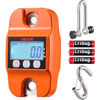 VEVOR Báscula Colgante Digital Carga Máxima 400 kg, Resolución 100 g con Tara, Retención de Pico Datos, Pantalla LCD, Aluminio Fundido, Escala Digital de Grúa Portátil para Pesca Almacén Taller Granja VEVOR Báscula Colgante Digital Carga Máxima 400 kg, Resolución 100 g con Tara, Retención de Pico Datos, Pantalla LCD, Aluminio Fundido, Escala Digital de Grúa Portátil para Pesca Almacén Taller Granja