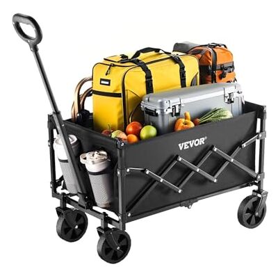 VEVOR Carrito Plegable para Exteriores, Carro de Transporte Plegable de 660 x 450 x 460 mm con Ruedas Todoterreno, Asa Ajustable Capacidad de Peso de 102,06 kg, para Playa, Jardín, Color Negro VEVOR Carrito Plegable para Exteriores, Carro de Transporte Plegable de 660 x 450 x 460 mm con Ruedas Todoterreno, Asa Ajustable Capacidad de Peso de 102,06 kg, para Playa, Jardín, Color Negro